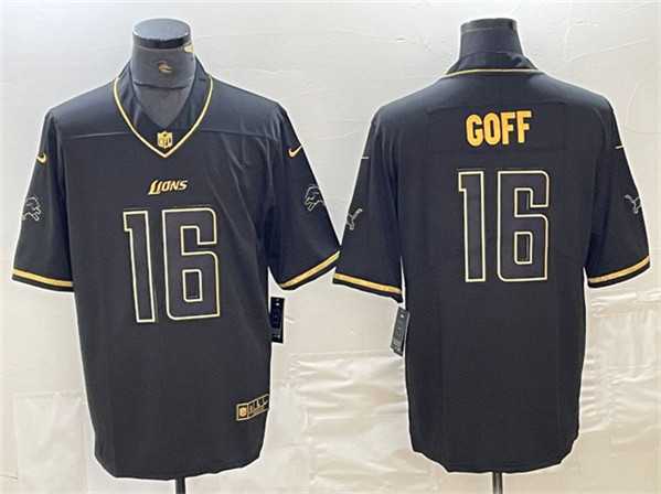 Men's Detroit Lions #16 Jared Goff Black Gold Edition Jersey
